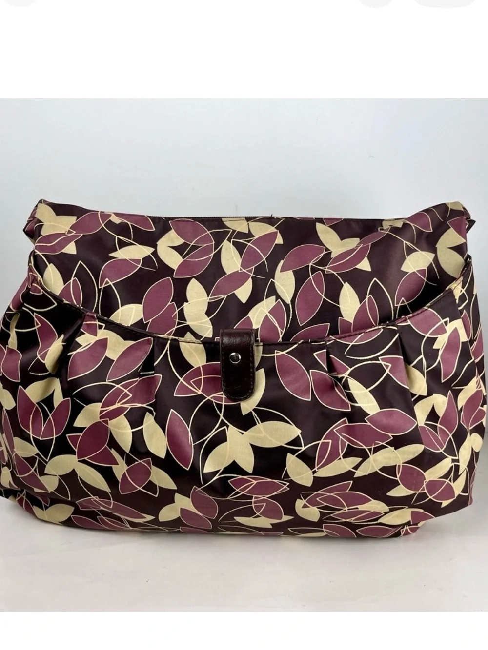 Babymel Brown Diaper Bag with Yellow and Burgundy Leaf Print